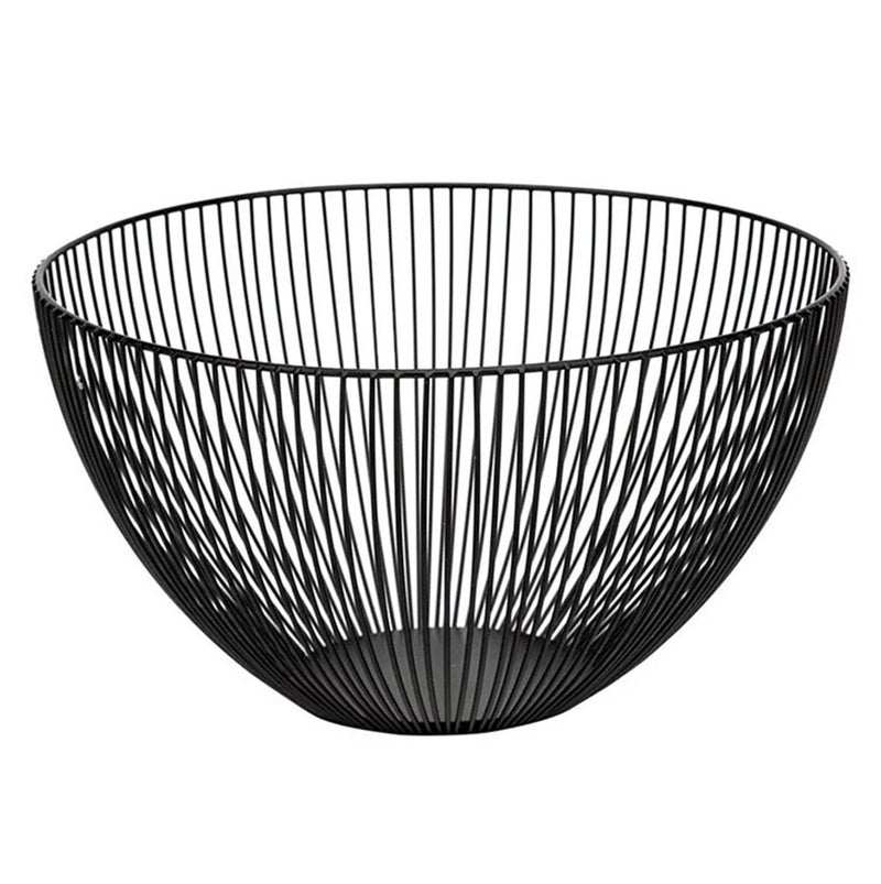 7UYUU Metal Wire Fruit Basket, Black Fruit Vegetable Bowl for Kitchen Counter, Round Produce Storage Basket for Veggie Snack (Round A) - Image 1